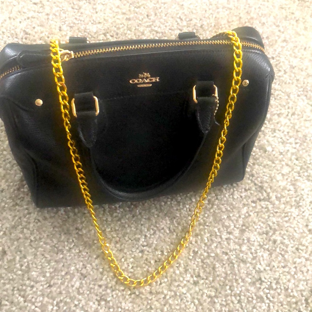 Coach Black Mini Satchel with Gold Chain Detail